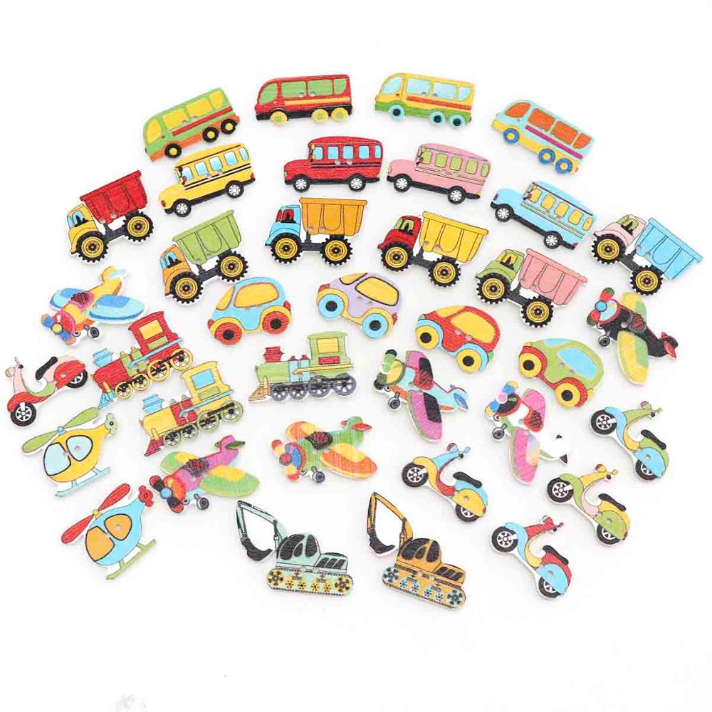 Embellishments For Scrapbooking - 25pc Mix Wooden Painted Cartoon Car