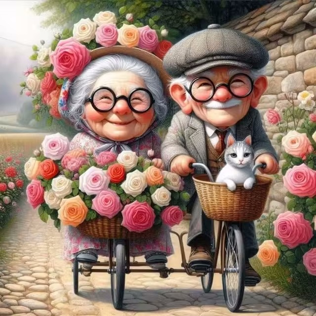 Cartoon Happy Old Couple 5D Fu – Embroidery Embellishments recenzja i cena