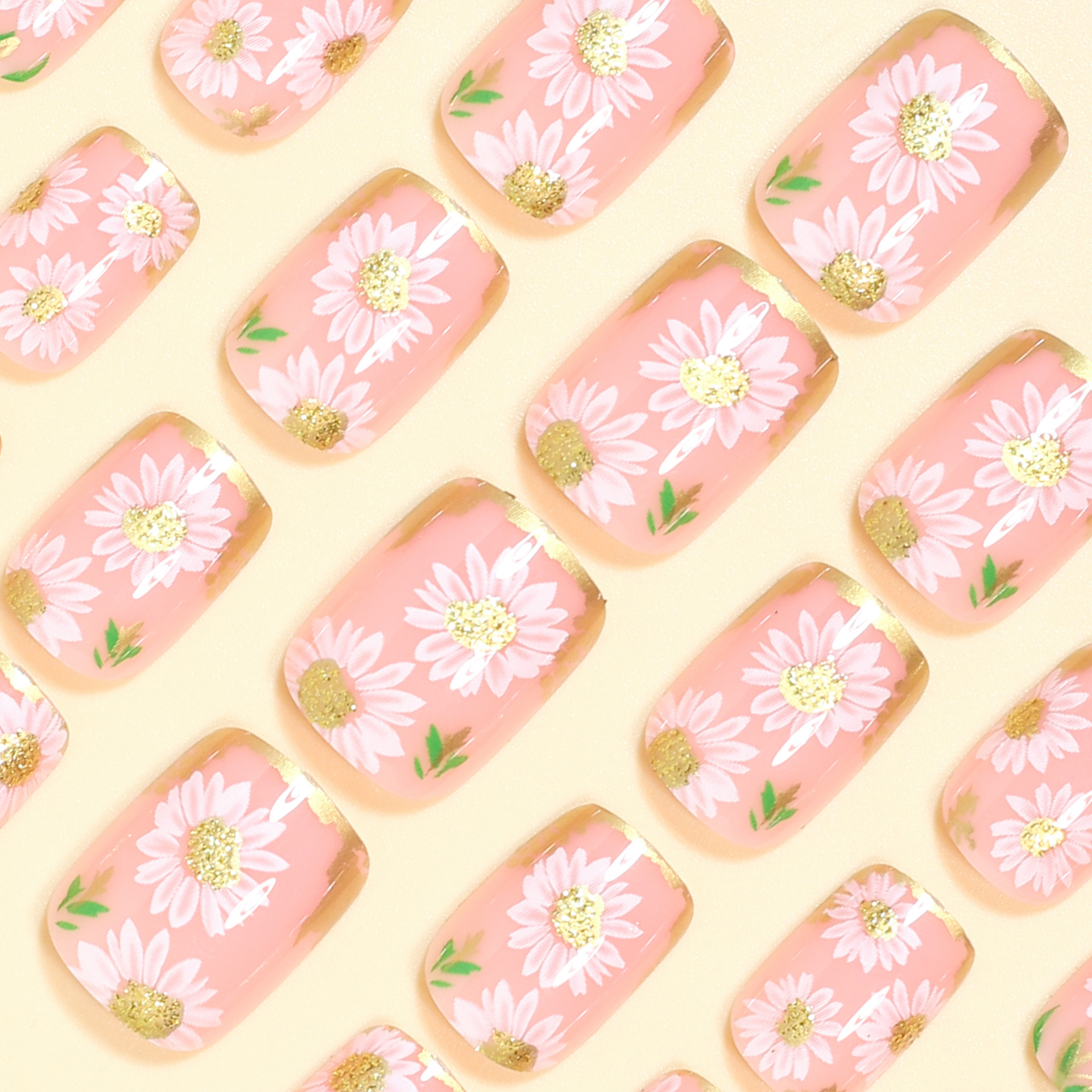 Short Square fake nails golden – Embroidery Embellishments recenzja i cena