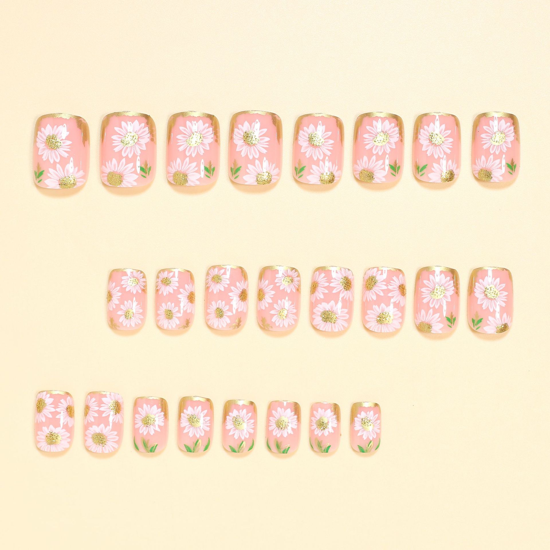 Short Square fake nails golden – Embroidery Embellishments recenzja i cena